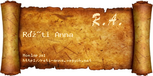 Réti Anna névjegykártya
